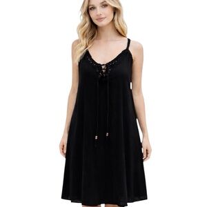 Sky Clothing Black Braided Lace-Up V-Neck Mini Dress Size Medium Made in USA